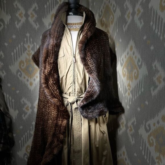 Unbranded Natural Brown Knitted Mink Stole Wrap Scarf - Picture 8 of 16